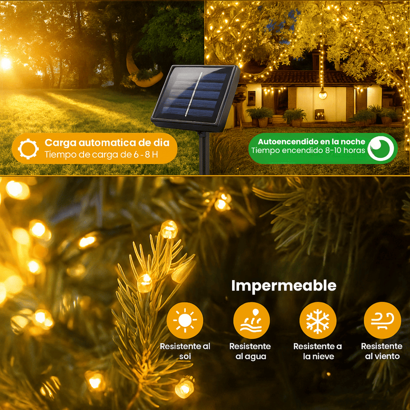 LUCES LED CON PANEL SOLAR - 10 METROS