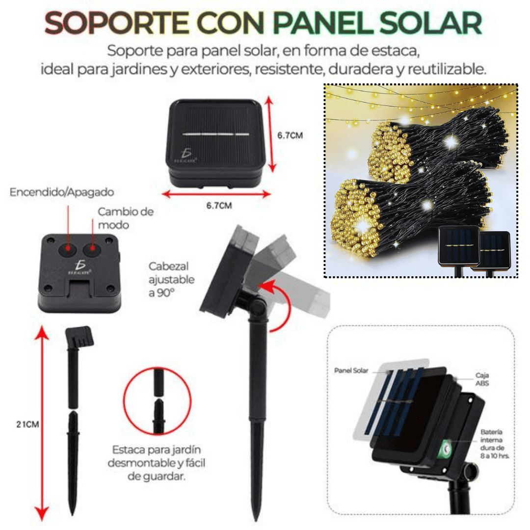 LUCES LED CON PANEL SOLAR - 10 METROS